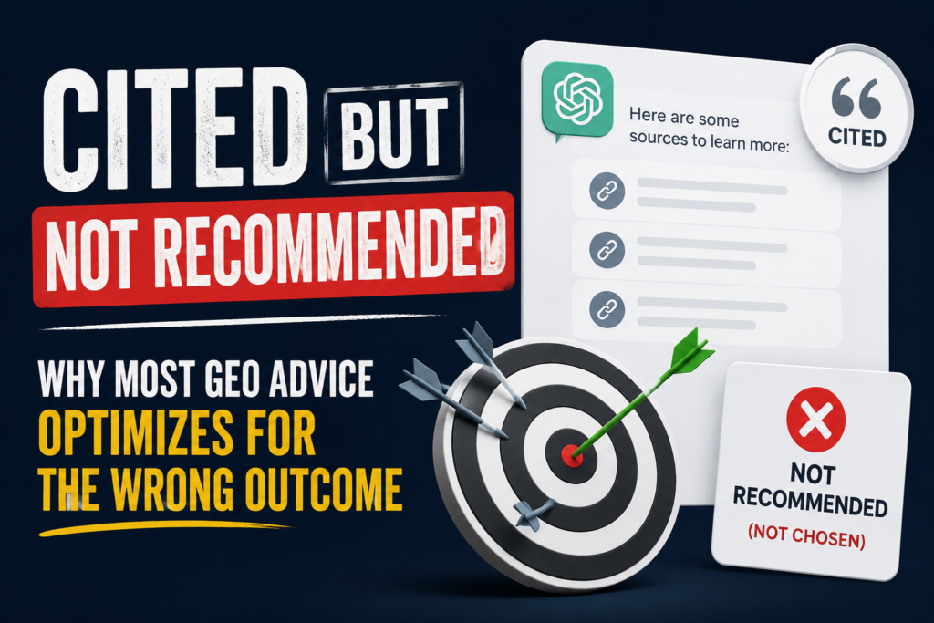 Cited but Not Recommended: Why Most GEO Advice Optimizes for the Wrong Outcome